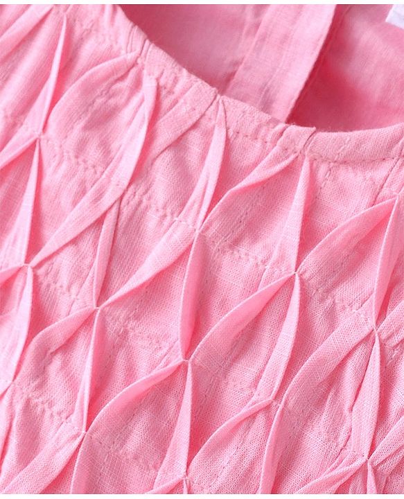 Babyhug Rayon Woven A-Line Gathered Puffed Half Sleeves Top With Fabric Manipulation - Light Pink