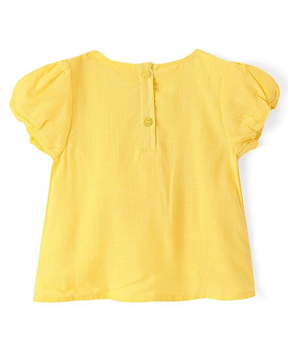 Babyhug Rayon Woven Half Sleeves Gathered Top With Fabric Manipulation - Yellow