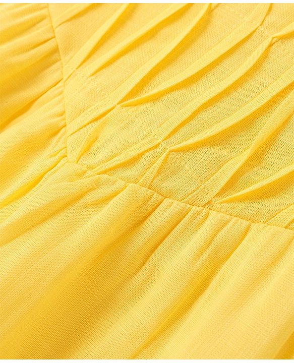 Babyhug Rayon Woven Half Sleeves Gathered Top With Fabric Manipulation - Yellow