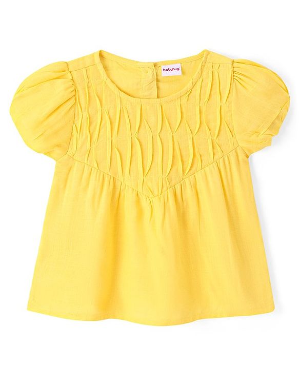 Babyhug Rayon Woven Half Sleeves Gathered Top With Fabric Manipulation - Yellow