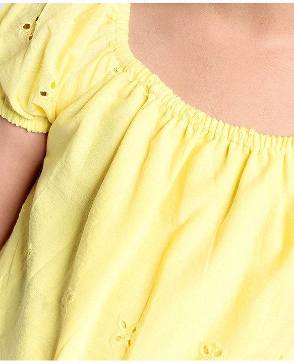 Babyhug Cotton Woven  Half Sleeves  Top with Floral Corsage Solid Colour - Yellow