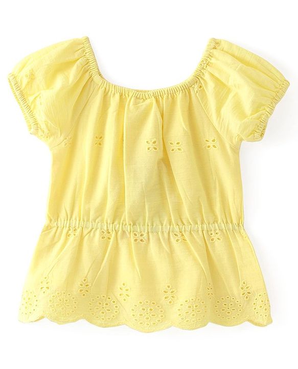 Babyhug Cotton Woven  Half Sleeves  Top with Floral Corsage Solid Colour - Yellow