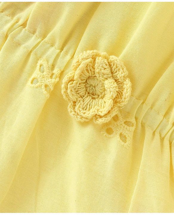 Babyhug Cotton Woven  Half Sleeves  Top with Floral Corsage Solid Colour - Yellow