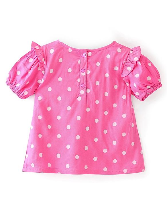 Babyhug Rayon Woven Half Sleeves Polka Dots & Frill Detailing Top - Pink