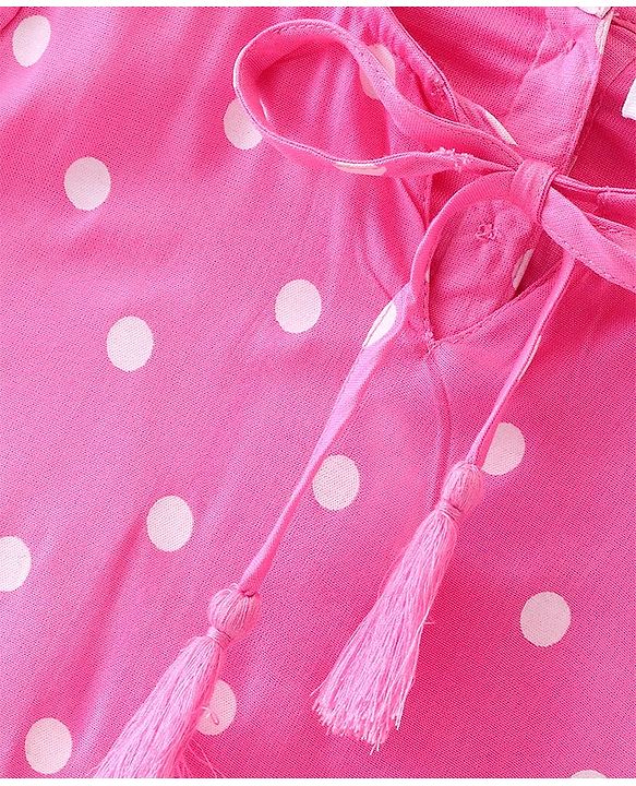 Babyhug Rayon Woven Half Sleeves Polka Dots & Frill Detailing Top - Pink