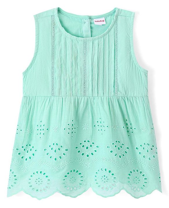 Babyhug Sleeveless Schiffli Top - Light Green
