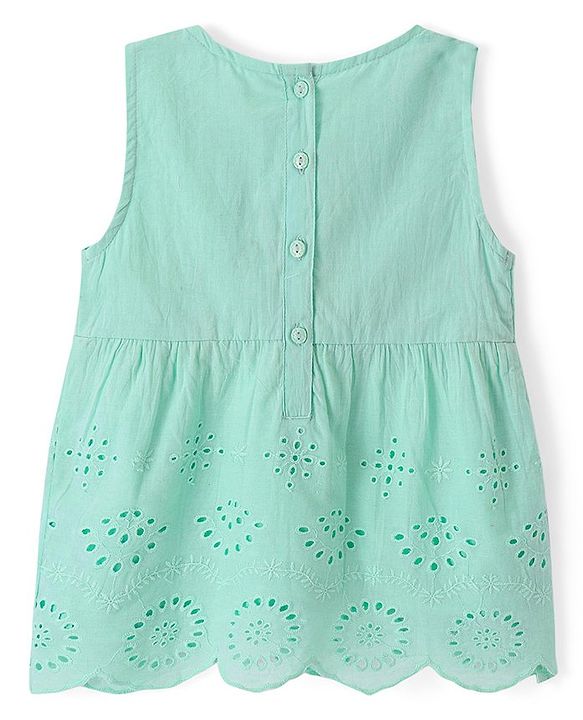 Babyhug Sleeveless Schiffli Top - Light Green