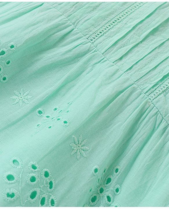 Babyhug Sleeveless Schiffli Top - Light Green