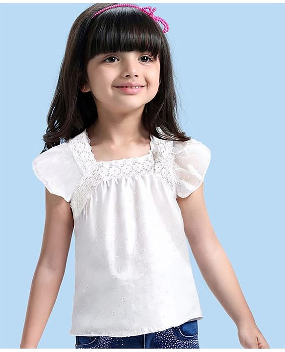 Babyhug  Cotton Woven Half Sleeves  Top with Frills & Lace Detailing - White