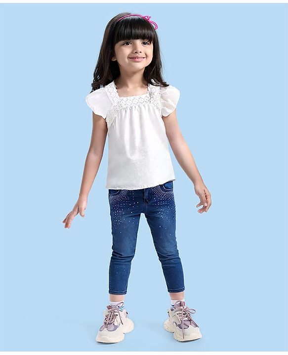 Babyhug  Cotton Woven Half Sleeves  Top with Frills & Lace Detailing - White