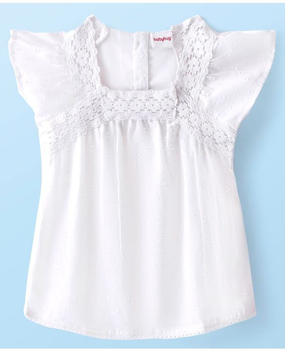Babyhug  Cotton Woven Half Sleeves  Top with Frills & Lace Detailing - White
