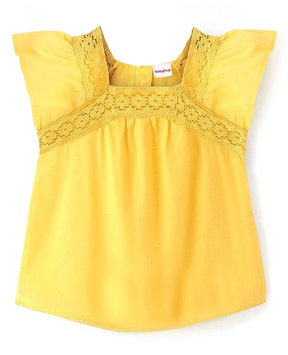 Babyhug Woven Sleeveless Top with Frill & Lace Detailing- Yellow