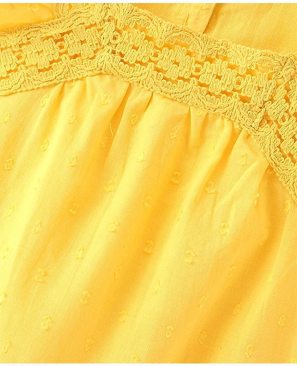 Babyhug Woven Sleeveless Top with Frill & Lace Detailing- Yellow