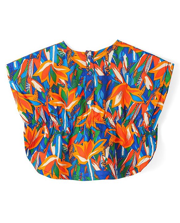 BABYHUG GIRLS RAYON HALF SLEEVES WOVEN TOP WITH DRAWSTRING & ALL OVER PRINT