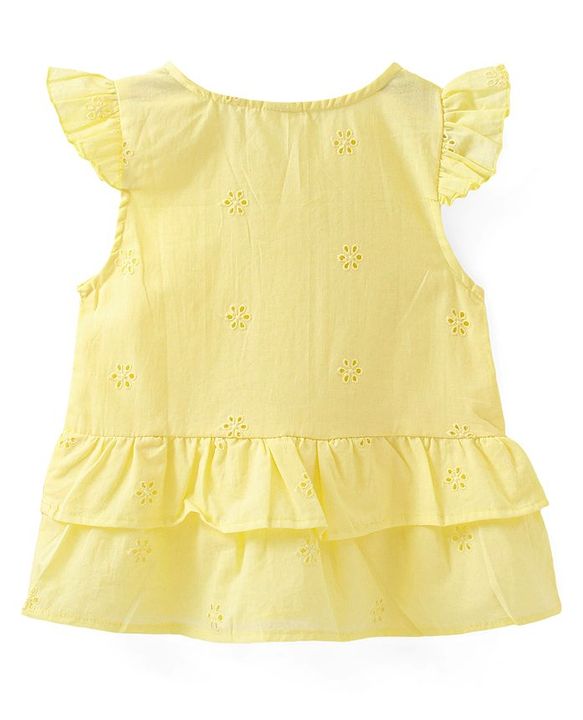 Babyhug schiffli Woven Frill Sleeves Embroidered Top - Yellow
