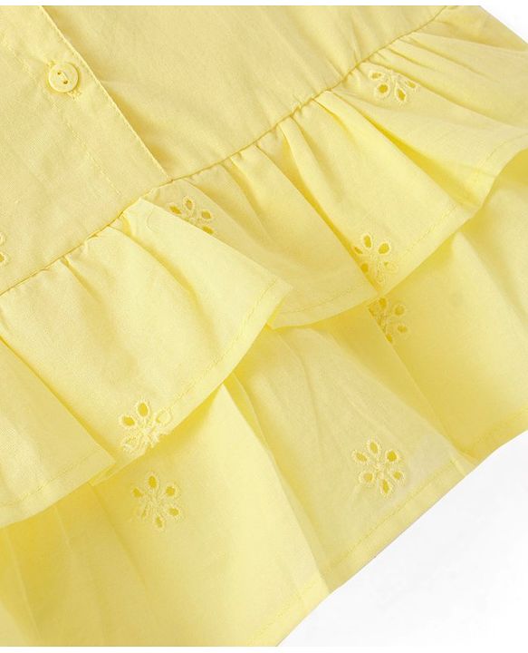 Babyhug schiffli Woven Frill Sleeves Embroidered Top - Yellow