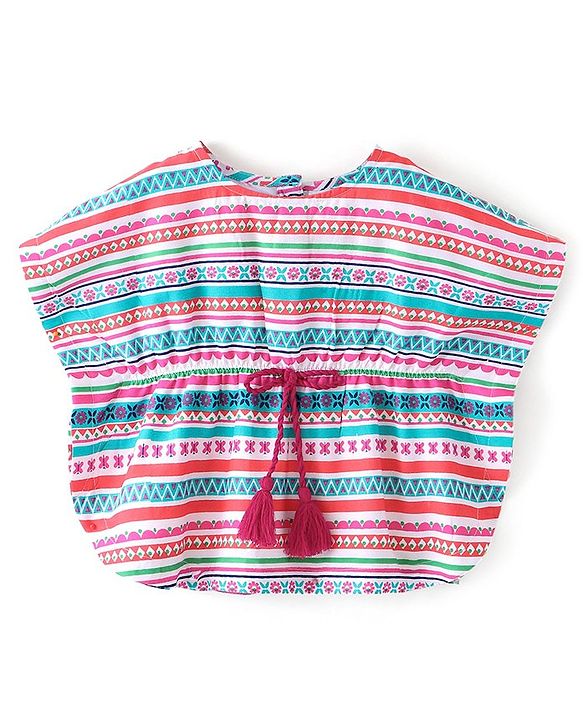 Babyhug Cotton Woven Sleeveless Floral Printed Kaftan Style Top - Pink