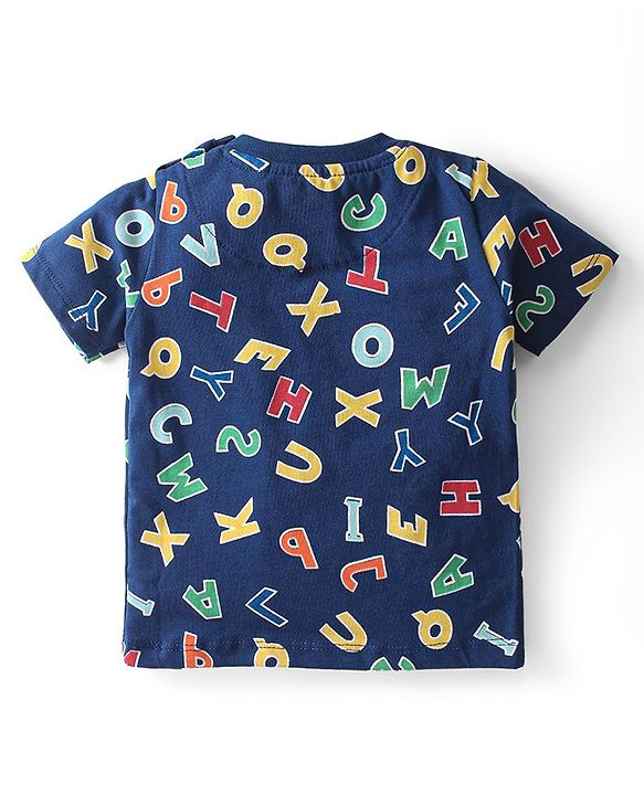 Babyhug Single Jersey Knit Half Sleeves  Night Suit with Alphabet Print - Navy Blue