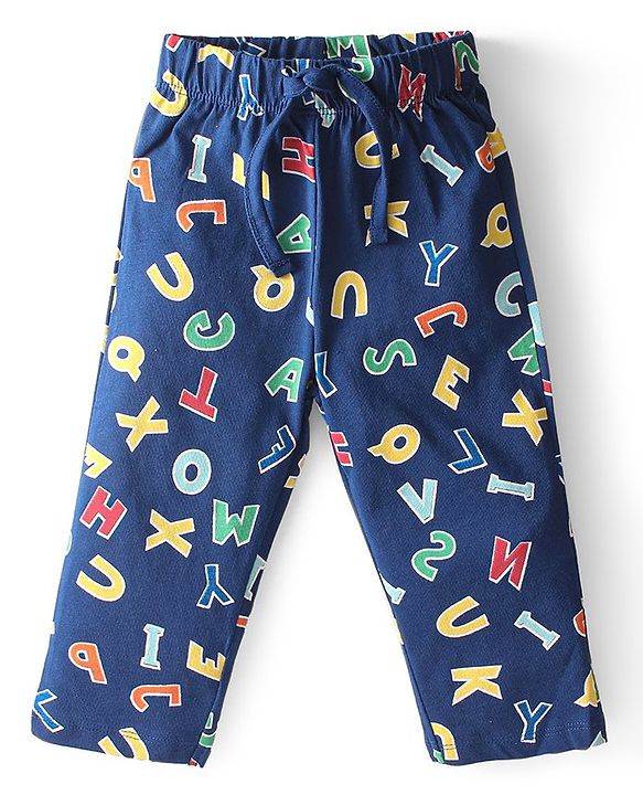 Babyhug Single Jersey Knit Half Sleeves  Night Suit with Alphabet Print - Navy Blue