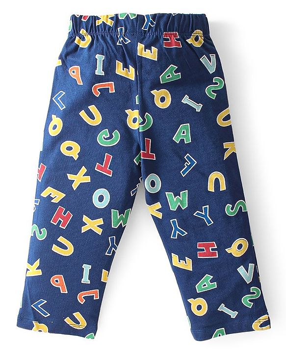 Babyhug Single Jersey Knit Half Sleeves  Night Suit with Alphabet Print - Navy Blue