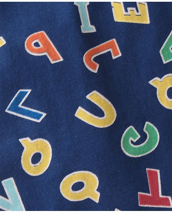 Babyhug Single Jersey Knit Half Sleeves  Night Suit with Alphabet Print - Navy Blue