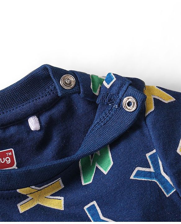 Babyhug Single Jersey Knit Half Sleeves  Night Suit with Alphabet Print - Navy Blue