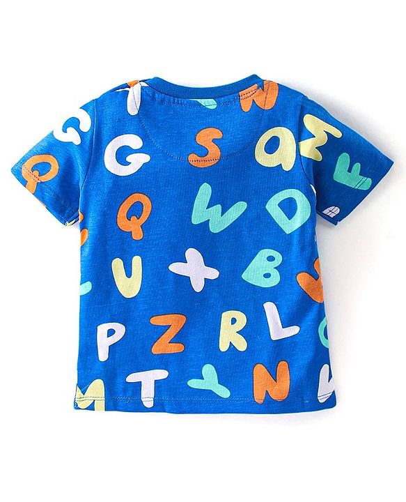 Babyhug Cotton Knit Half Sleeves Night Suit with Alphabet Print - Blue