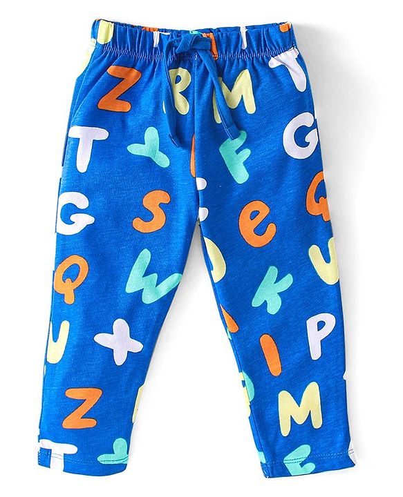 Babyhug Cotton Knit Half Sleeves Night Suit with Alphabet Print - Blue
