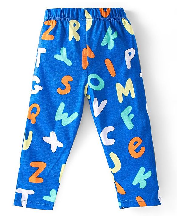 Babyhug Cotton Knit Half Sleeves Night Suit with Alphabet Print - Blue