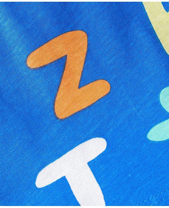 Babyhug Cotton Knit Half Sleeves Night Suit with Alphabet Print - Blue