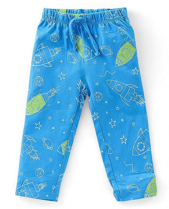 Babyhug Single Jersey Knit Half Sleeves Night Suit Space Theme - Blue