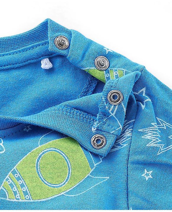 Babyhug Single Jersey Knit Half Sleeves Night Suit Space Theme - Blue