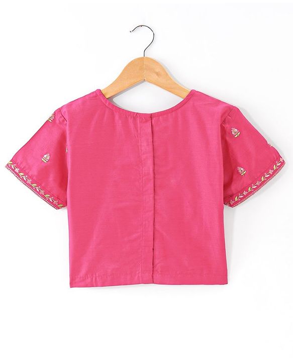 Pine Kids Viscose Woven Half Sleeves Chanderi Lehenga Choli Set with Dupatta Set & Floral Embroidery -  Pink