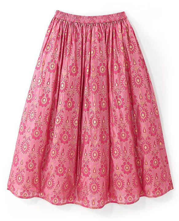 Pine Kids Viscose Woven Half Sleeves Chanderi Lehenga Choli Set with Dupatta Set & Floral Embroidery -  Pink