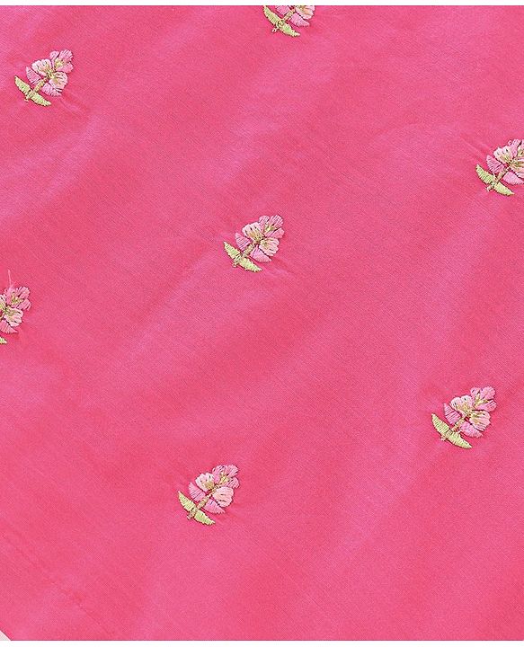 Pine Kids Viscose Woven Half Sleeves Chanderi Lehenga Choli Set with Dupatta Set & Floral Embroidery -  Pink