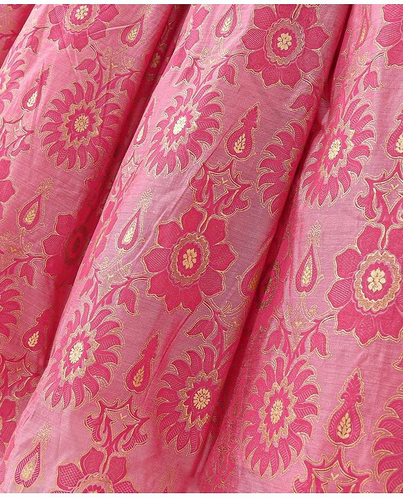 Pine Kids Viscose Woven Half Sleeves Chanderi Lehenga Choli Set with Dupatta Set & Floral Embroidery -  Pink