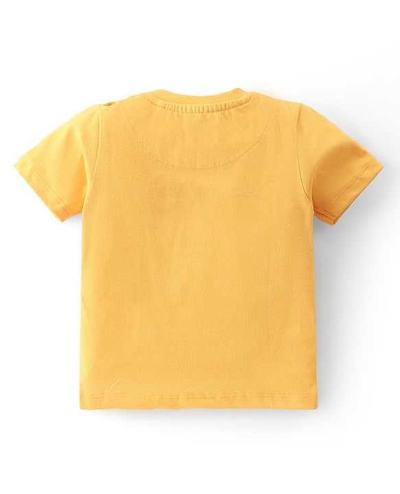 Babyhug Cotton Knit Single Jersey Half Sleeves Night Suit With Tiger & Crocodile Print - Yellow