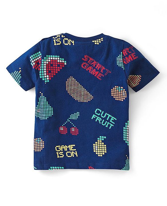 Babyhug Single Jersey Knit Half Sleeves Night Suit with Watermelon Print - Navy Blue