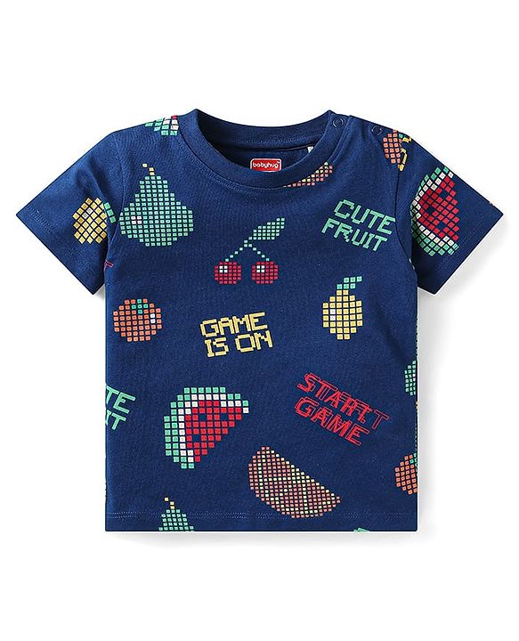 Babyhug Single Jersey Knit Half Sleeves Night Suit with Watermelon Print - Navy Blue