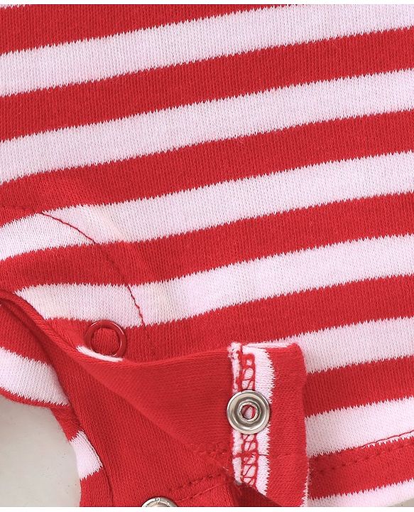 Babyhug 100% Cotton Knit Half Sleeves Romper With Striped Design & Tiger Print - Red