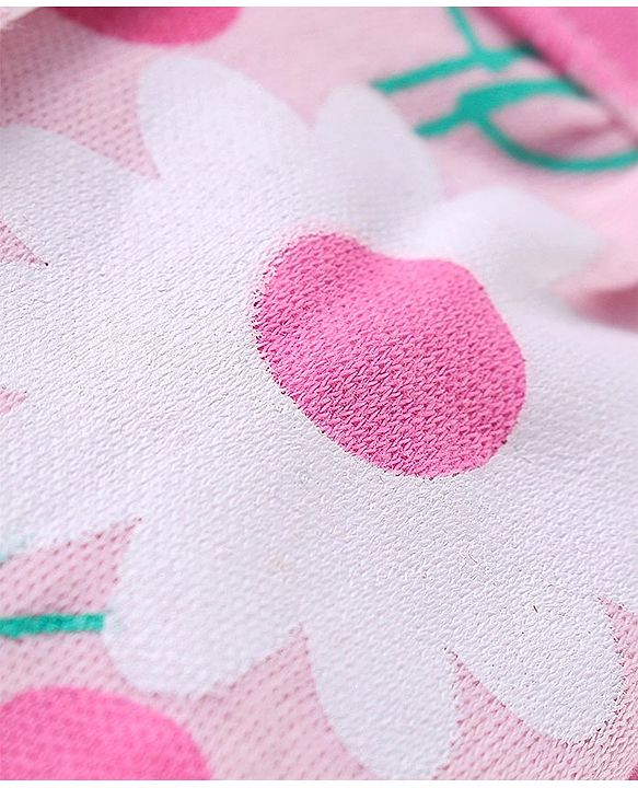 Babyhug 100% Cotton Knit Interlock Half Sleeves Romper With Floral Print - Pink