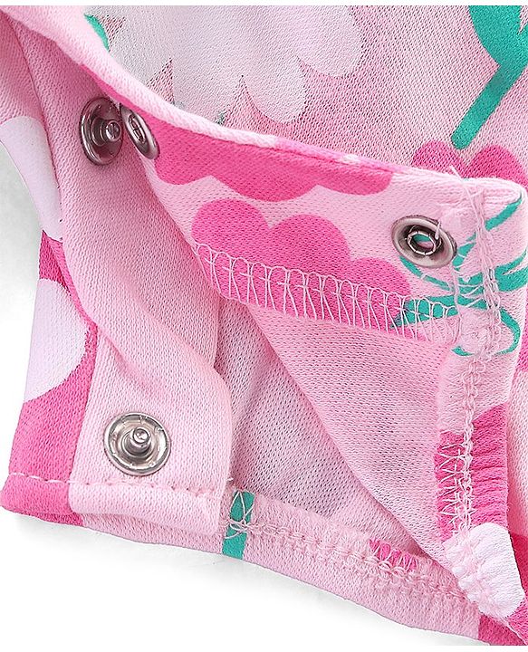 Babyhug 100% Cotton Knit Interlock Half Sleeves Romper With Floral Print - Pink