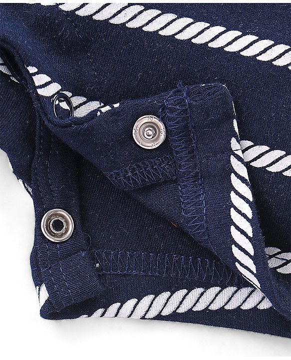 Babyhug 100% Cotton Knit Interlock Half Sleeves Romper With Striped Print - Red & Blue