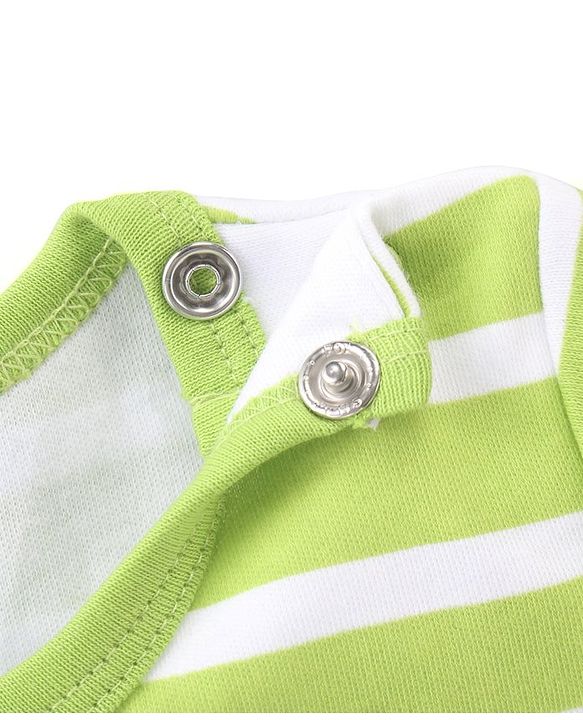 Babyhug 100% Cotton Knit Half Sleeves Romper With Striped Design & Bear Print - Green