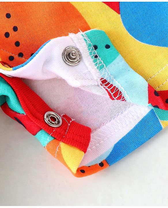 Babyhug 100% Cotton Knit Half Sleeves Romper Orange Print - Multicolor
