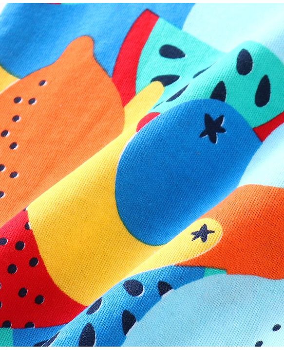 Babyhug 100% Cotton Knit Half Sleeves Romper Orange Print - Multicolor