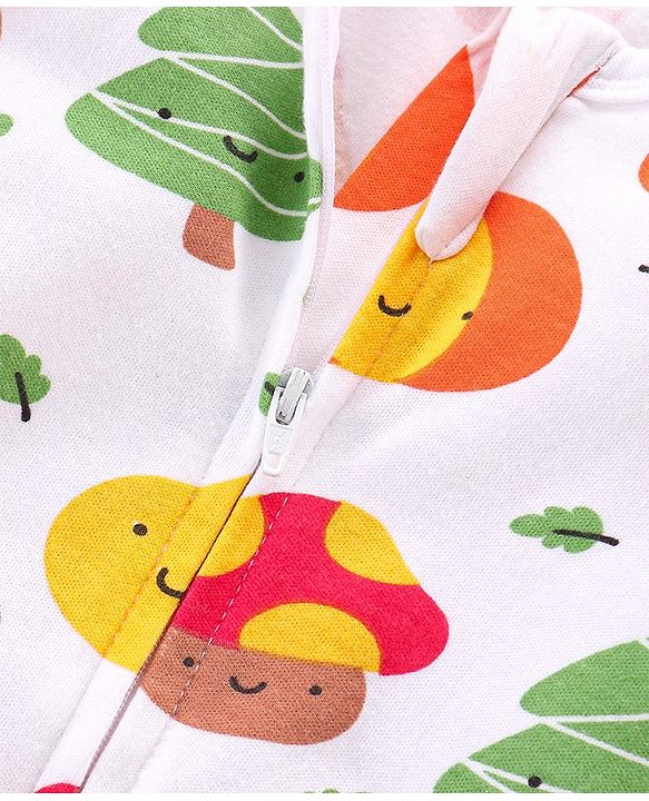 Babyhug 100% Cotton Knit Full Sleeves Romper With Pumpkin Print - Multicolour
