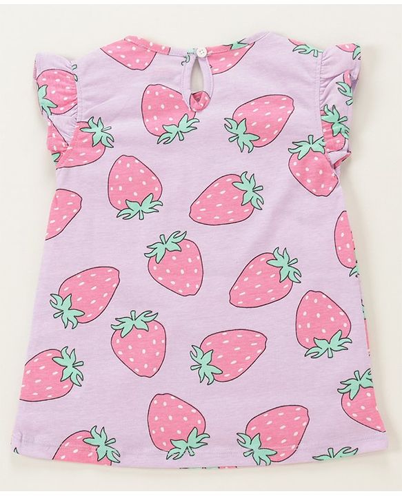 Babyhug Cotton Knit Sleeveless Night Suit With Strawberry Print - Purple