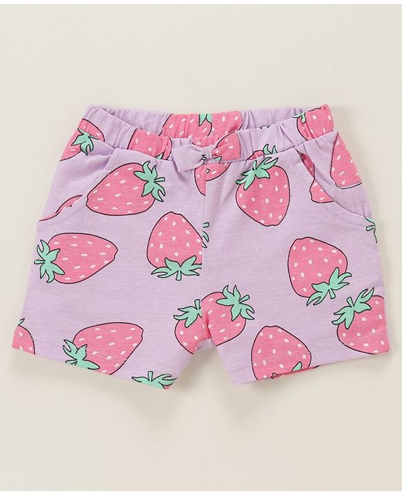 Babyhug Cotton Knit Sleeveless Night Suit With Strawberry Print - Purple