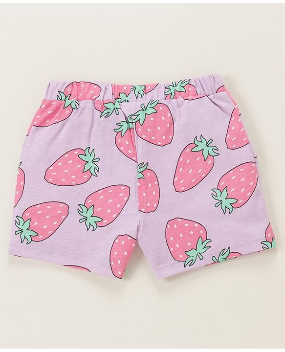 Babyhug Cotton Knit Sleeveless Night Suit With Strawberry Print - Purple
